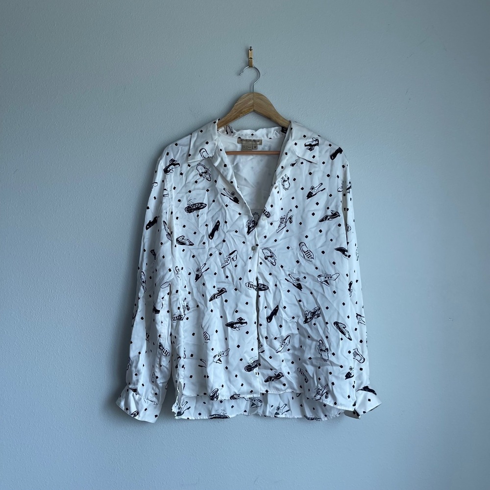 Patrick‎ Christopher 100% Silk Button Front Shoe Print Blouse